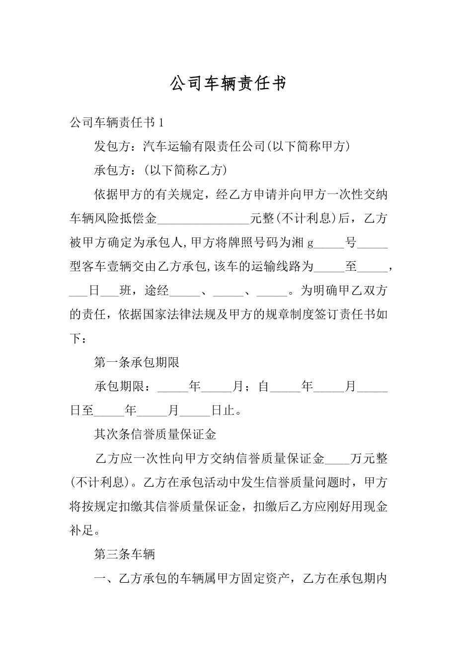 公司车辆责任书范例.docx_第1页