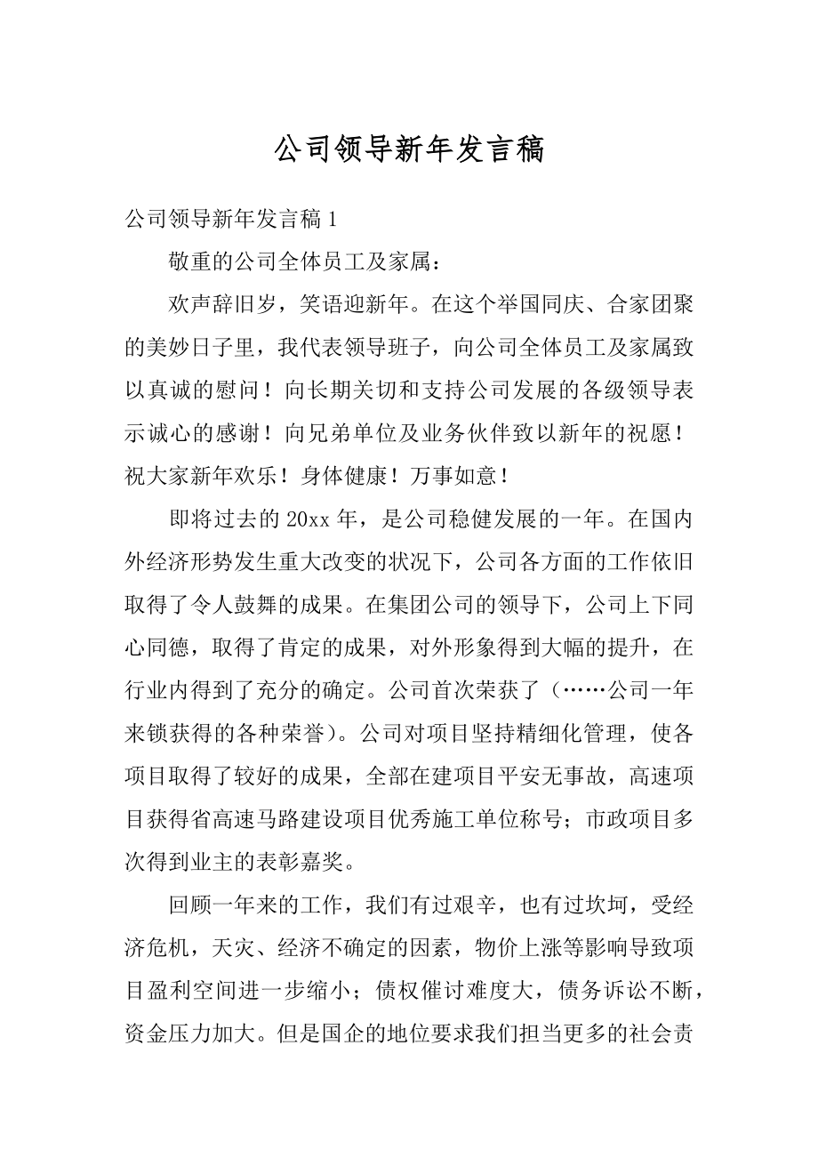 公司领导新年发言稿最新.docx_第1页