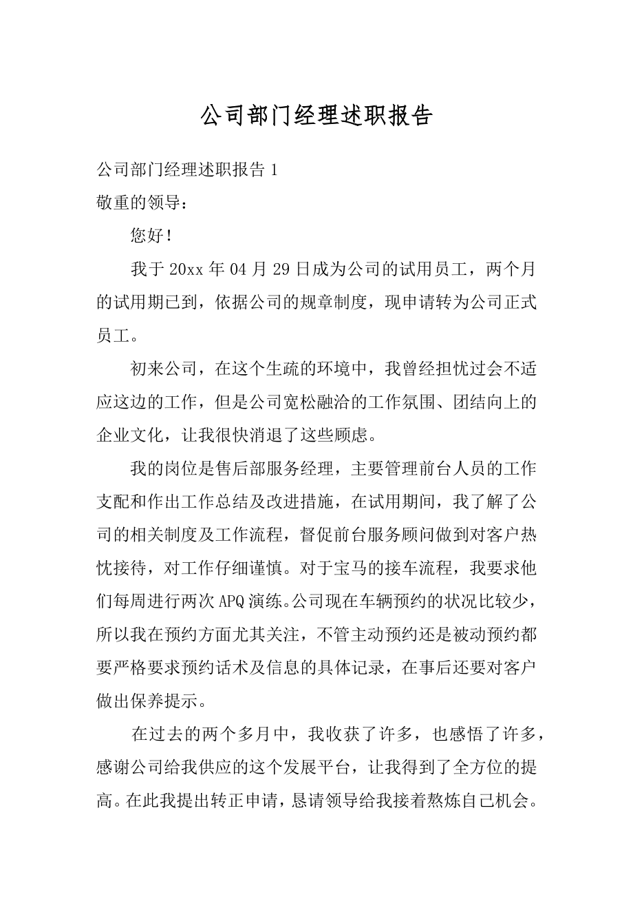 公司部门经理述职报告精编.docx_第1页