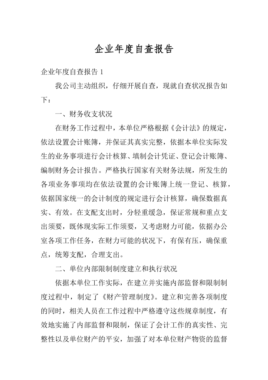 企业年度自查报告汇编.docx_第1页