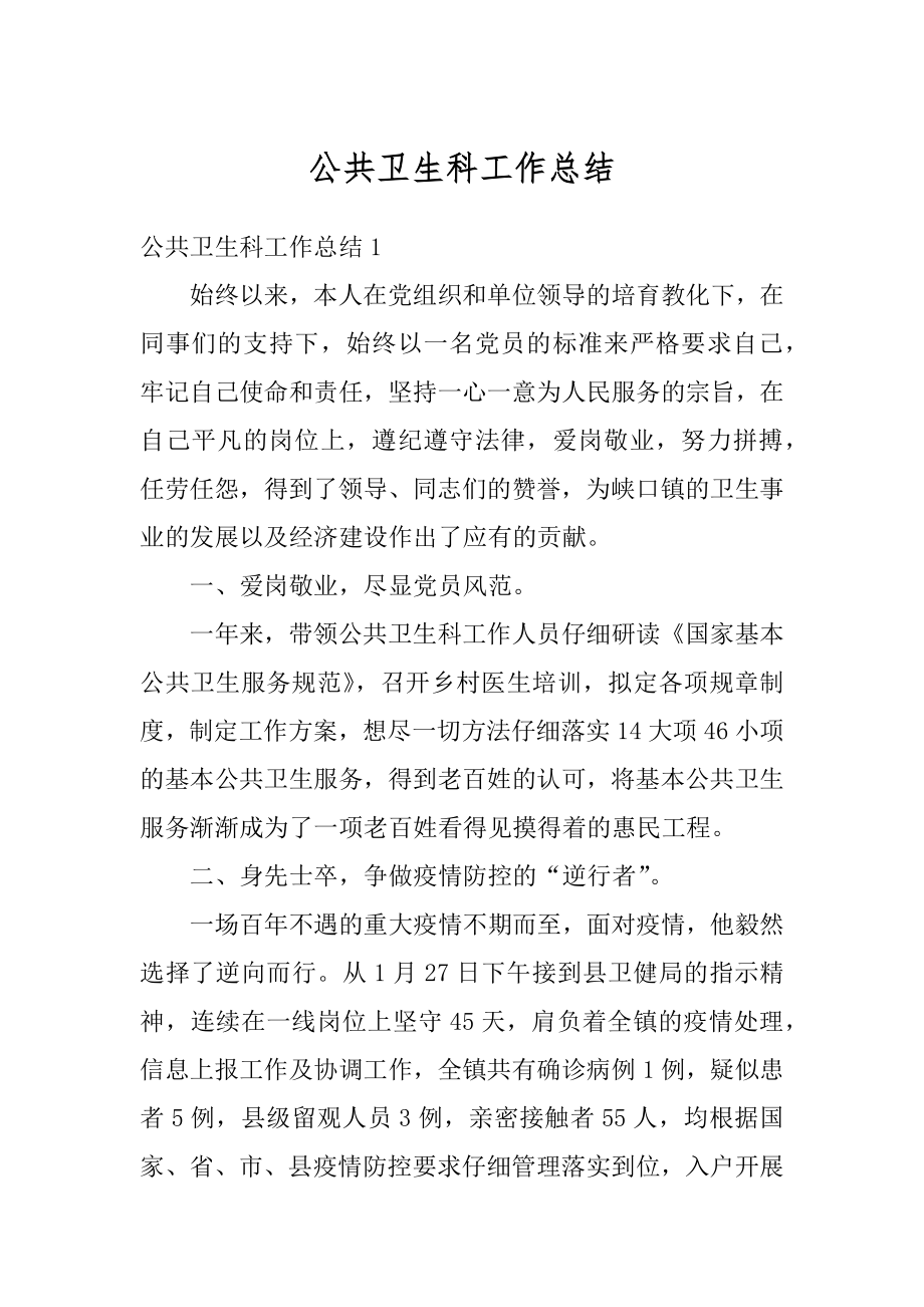 公共卫生科工作总结范本.docx_第1页