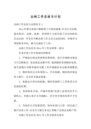 出纳工作总结与计划精编.docx