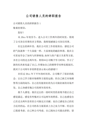 公司销售人员的辞职报告精编.docx