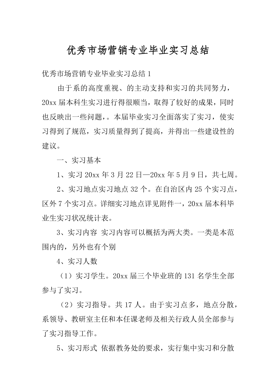 优秀市场营销专业毕业实习总结范例.docx_第1页