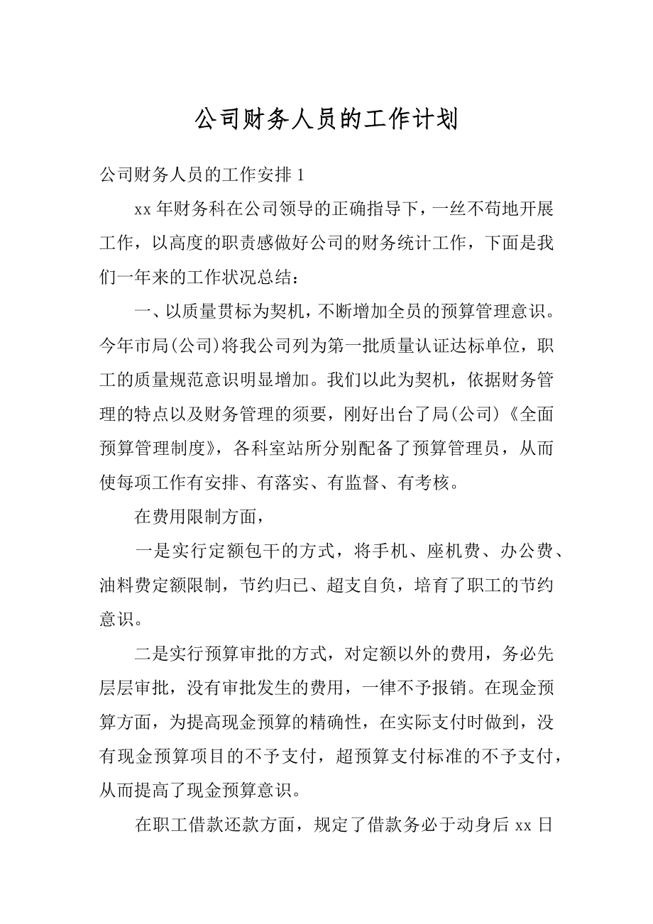 公司财务人员的工作计划范本.docx_第1页