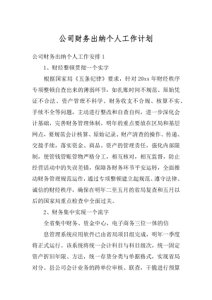 公司财务出纳个人工作计划精选.docx