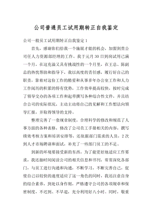 公司普通员工试用期转正自我鉴定例文.docx