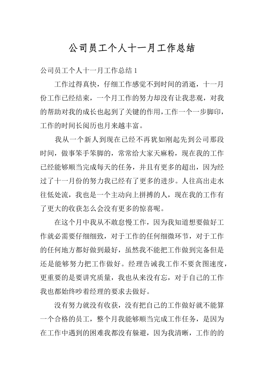 公司员工个人十一月工作总结范本.docx_第1页