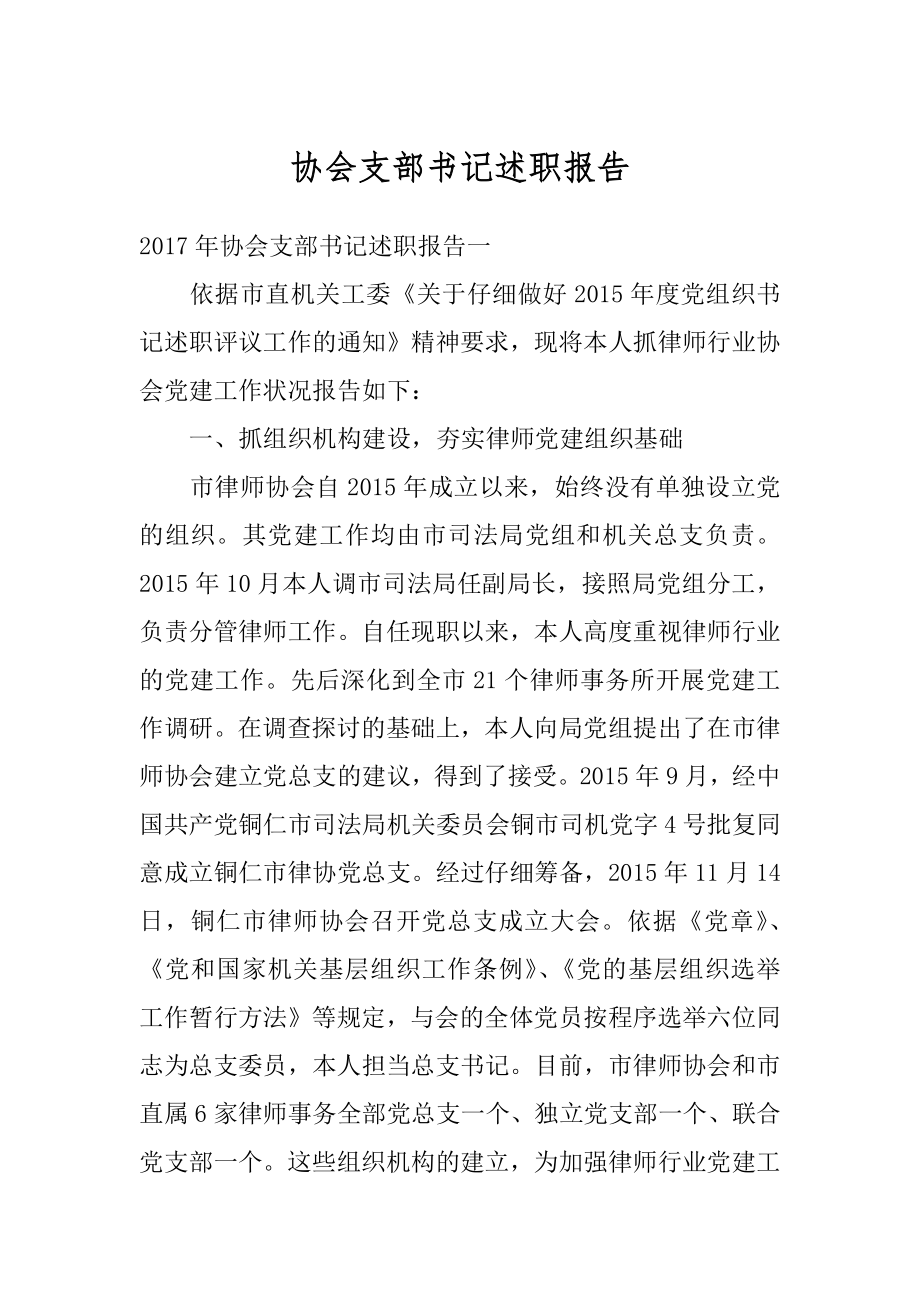 协会支部书记述职报告范文.docx_第1页