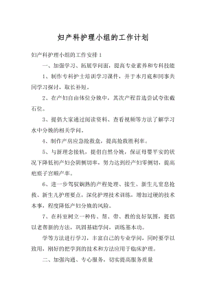 妇产科护理小组的工作计划汇编.docx