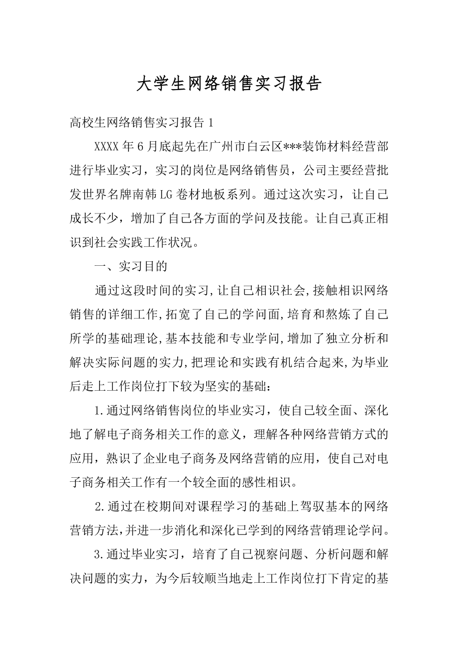 大学生网络销售实习报告汇总.docx_第1页