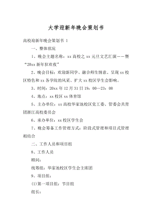 大学迎新年晚会策划书精选.docx