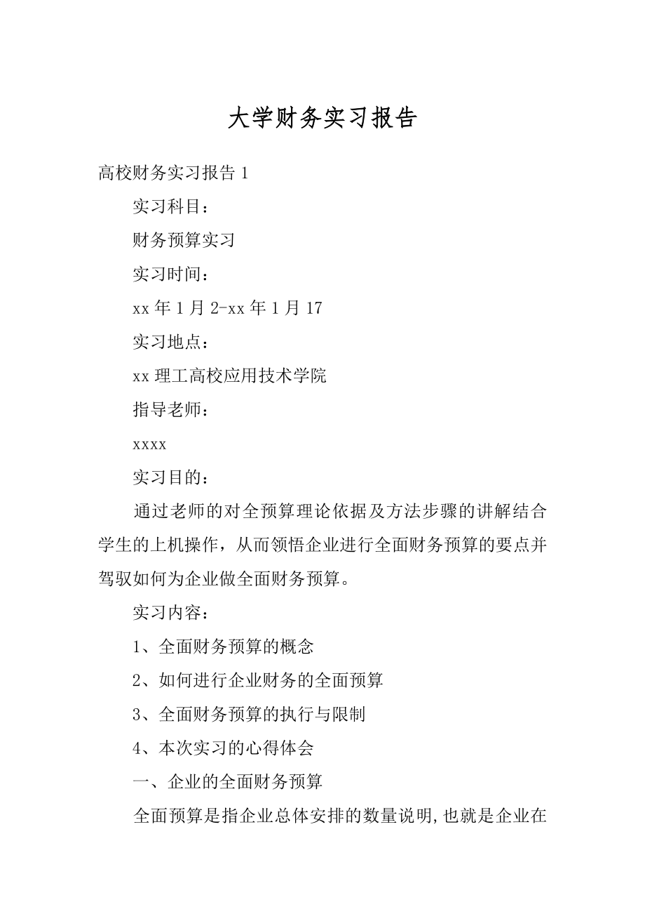 大学财务实习报告优质.docx_第1页