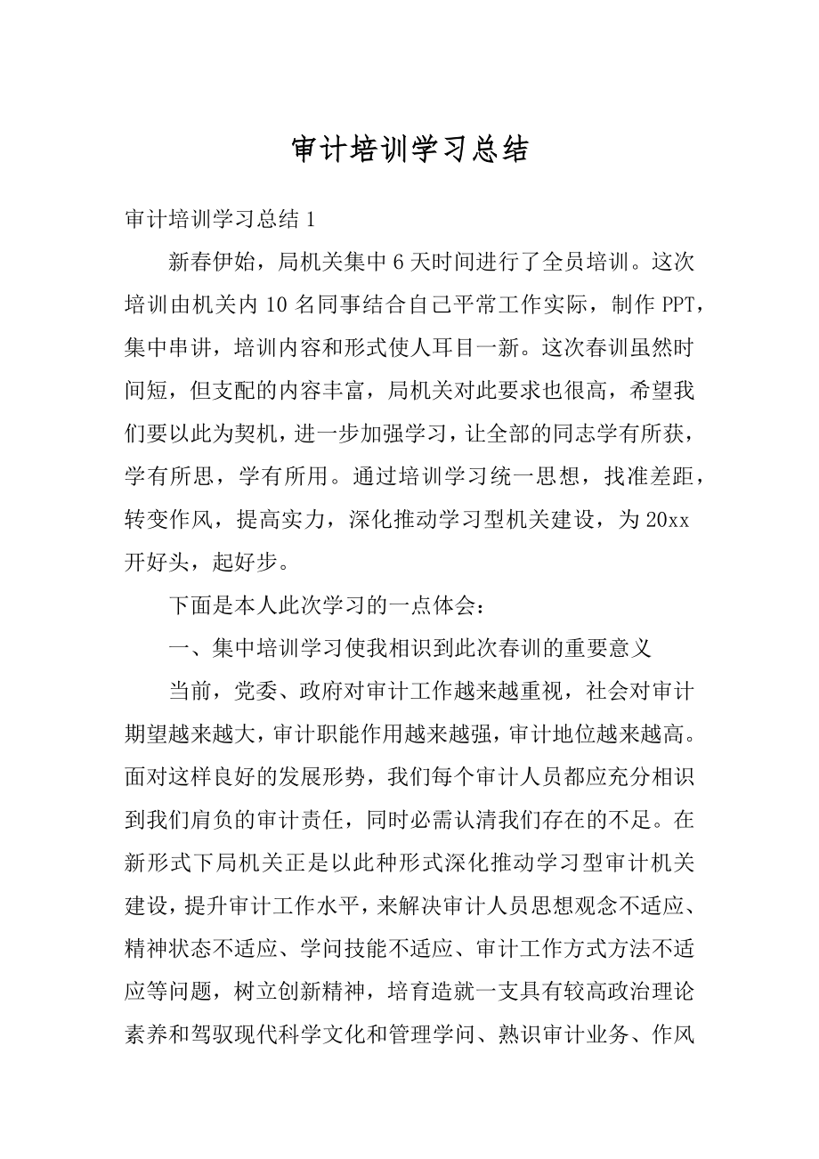 审计培训学习总结优质.docx_第1页