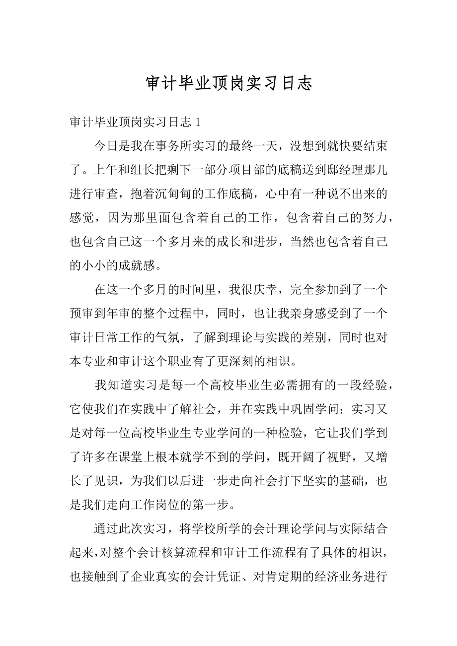 审计毕业顶岗实习日志例文.docx_第1页