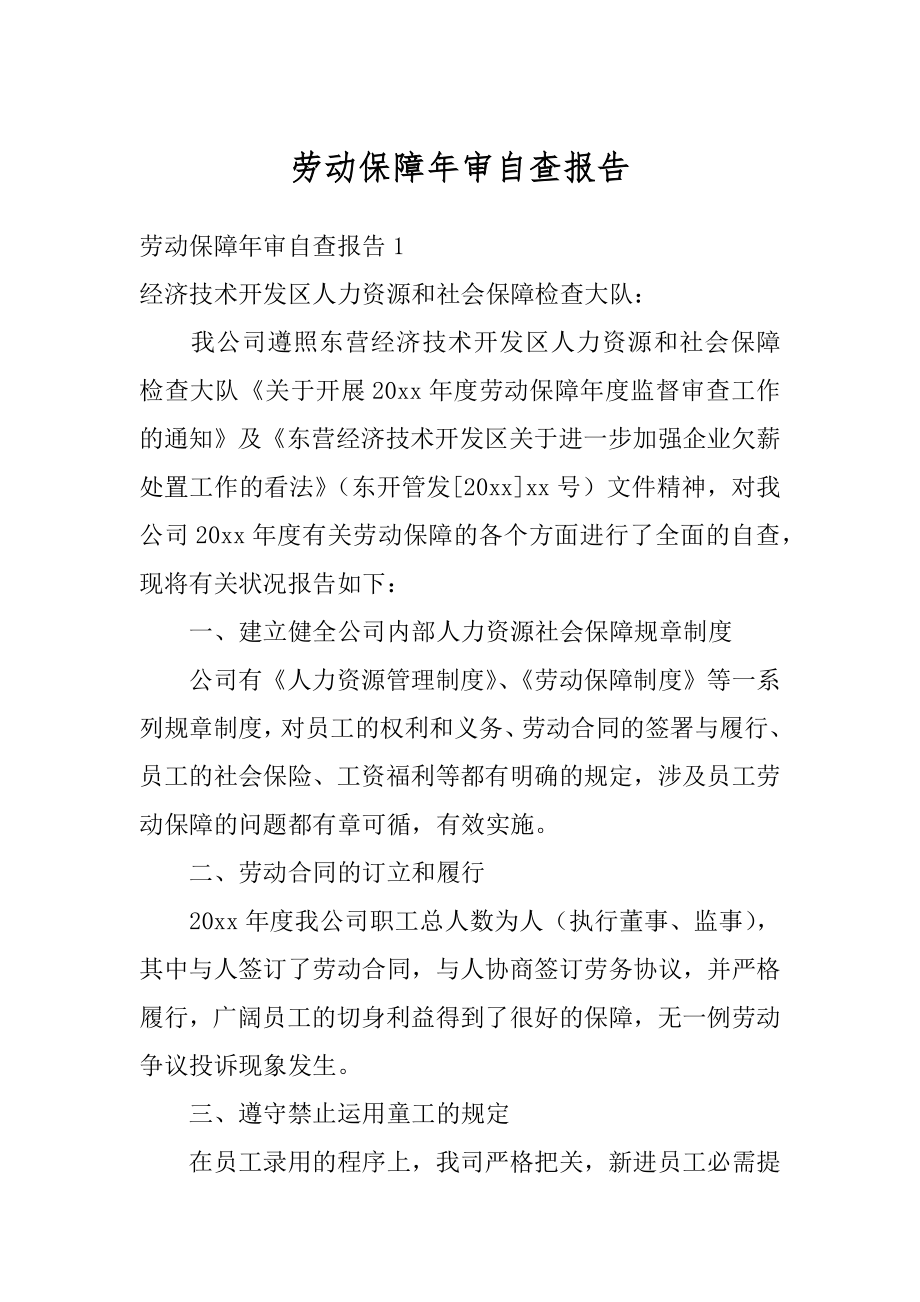 劳动保障年审自查报告范例.docx_第1页