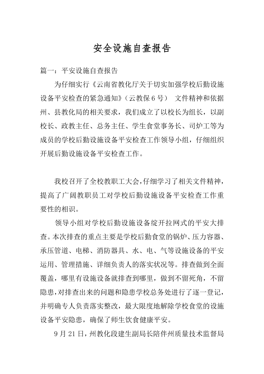 安全设施自查报告范本.docx_第1页