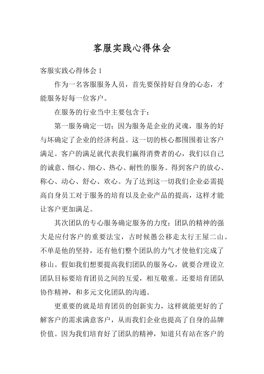 客服实践心得体会精编.docx_第1页