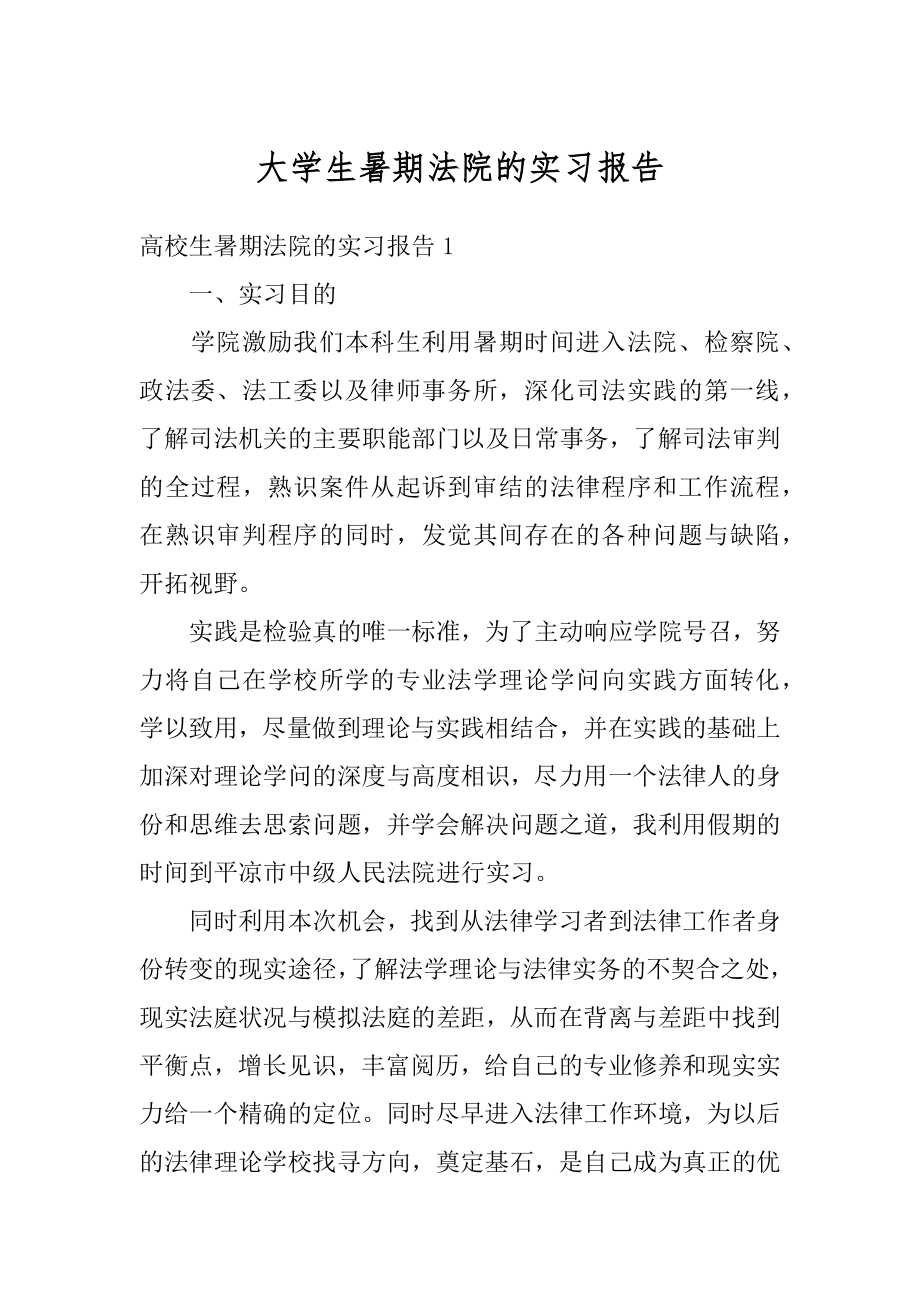 大学生暑期法院的实习报告例文.docx_第1页