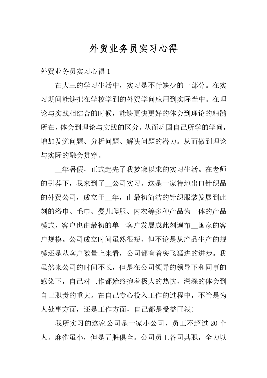 外贸业务员实习心得精编.docx_第1页