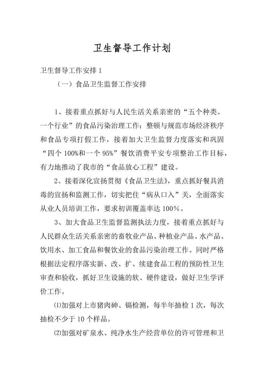 卫生督导工作计划精编.docx_第1页