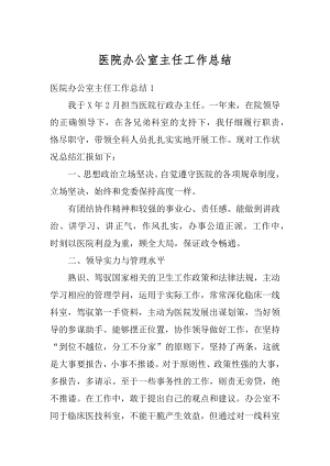 医院办公室主任工作总结汇总.docx