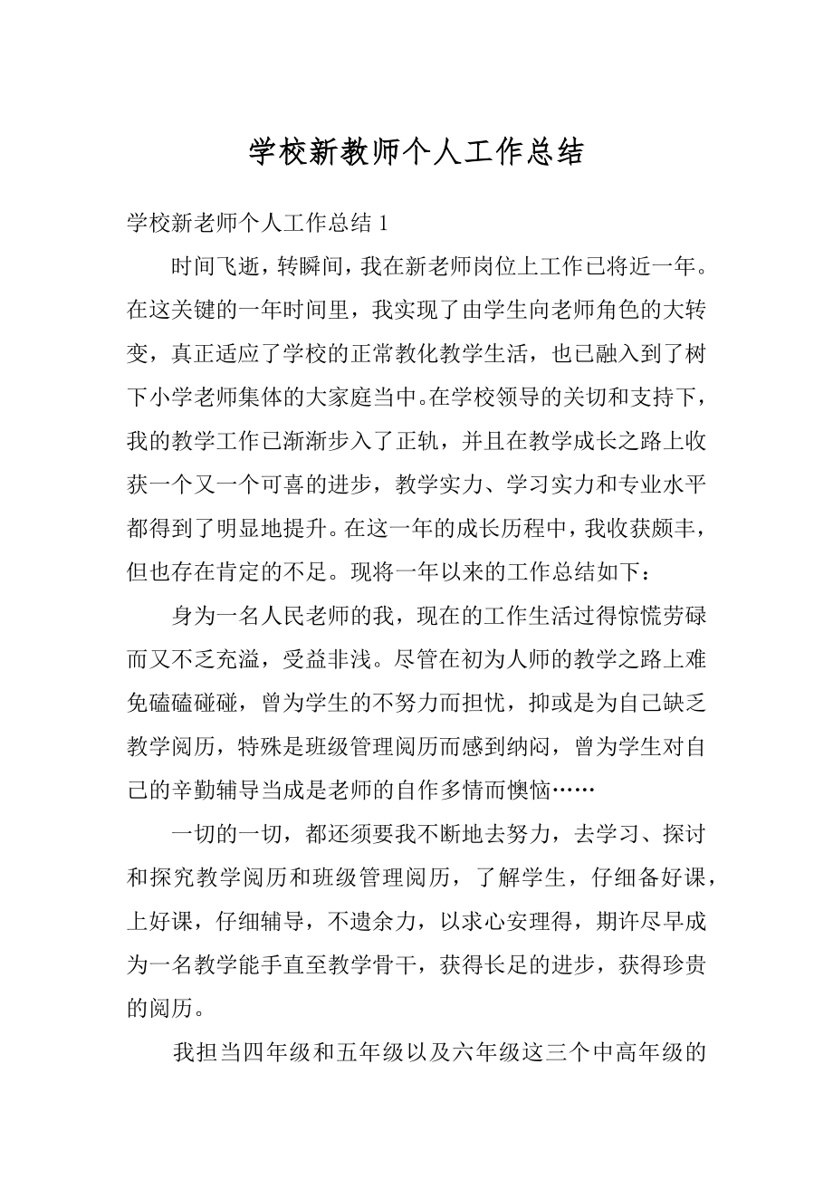 学校新教师个人工作总结范本.docx_第1页