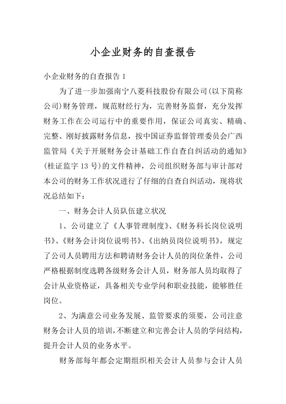 小企业财务的自查报告汇总.docx_第1页