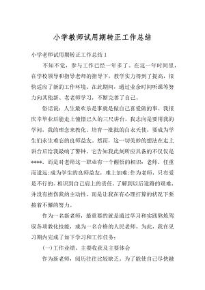 小学教师试用期转正工作总结精编.docx