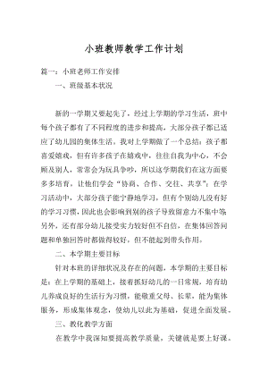 小班教师教学工作计划优质.docx