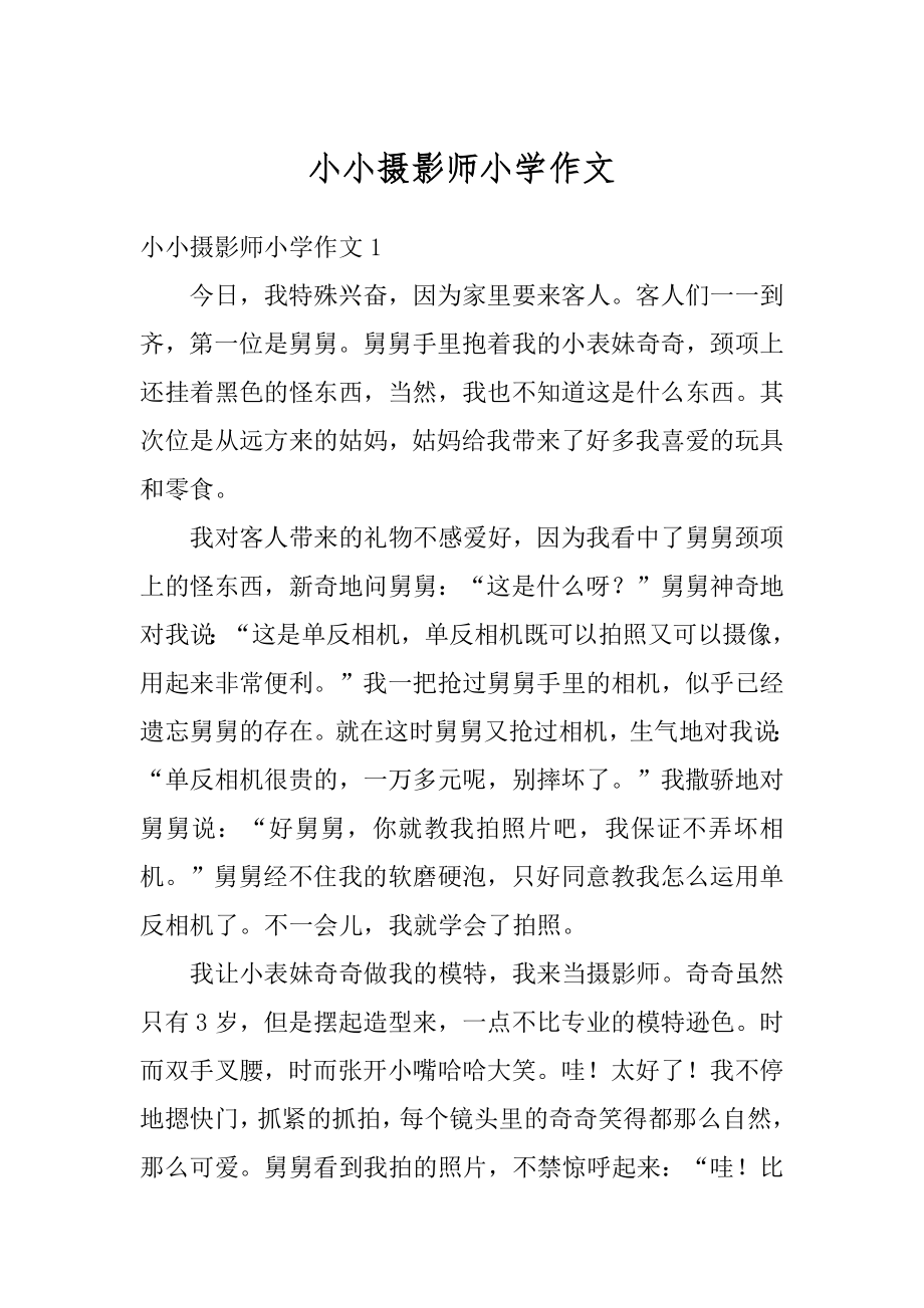 小小摄影师小学作文精选.docx_第1页