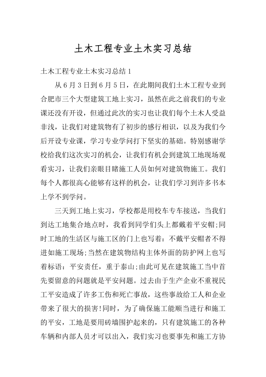 土木工程专业土木实习总结范文.docx_第1页