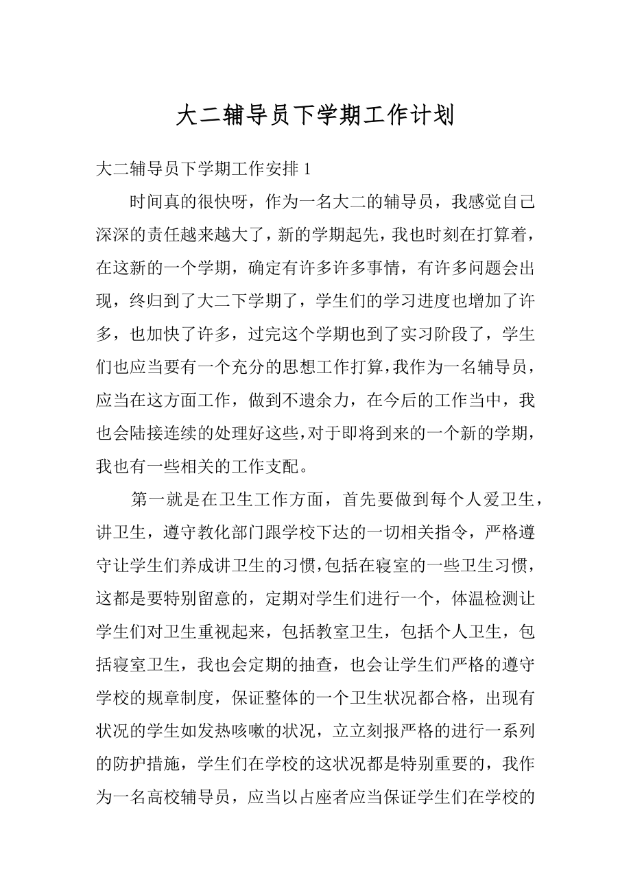 大二辅导员下学期工作计划精编.docx_第1页