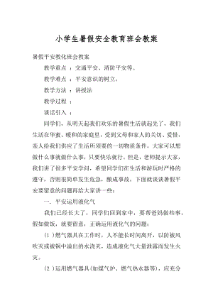 小学生暑假安全教育班会教案范文.docx