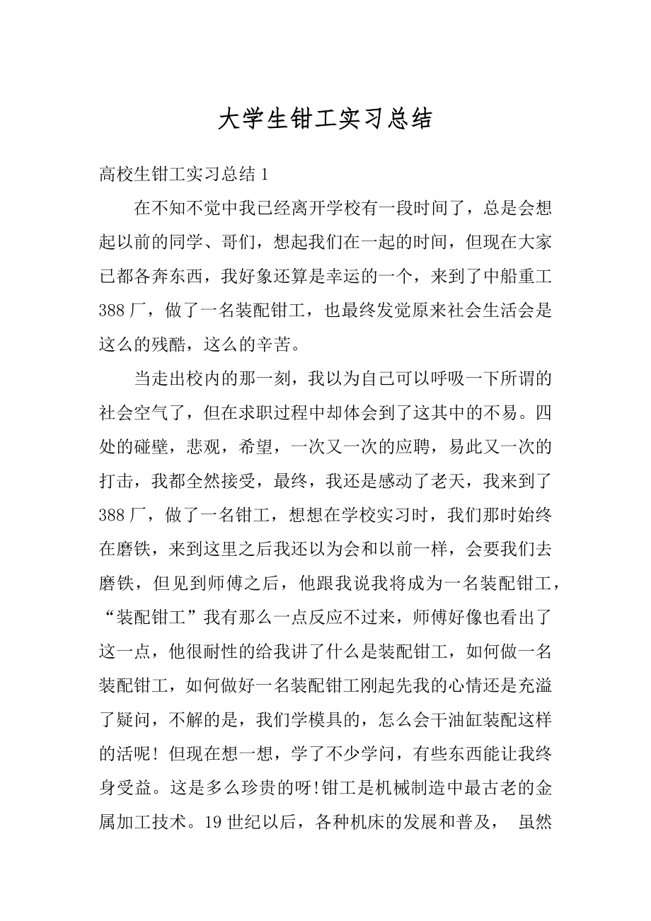 大学生钳工实习总结范例.docx_第1页