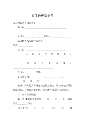 实习的劳动合同精编.docx