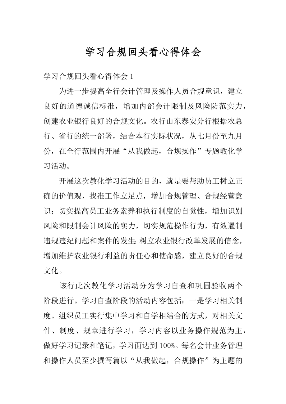 学习合规回头看心得体会汇编.docx_第1页