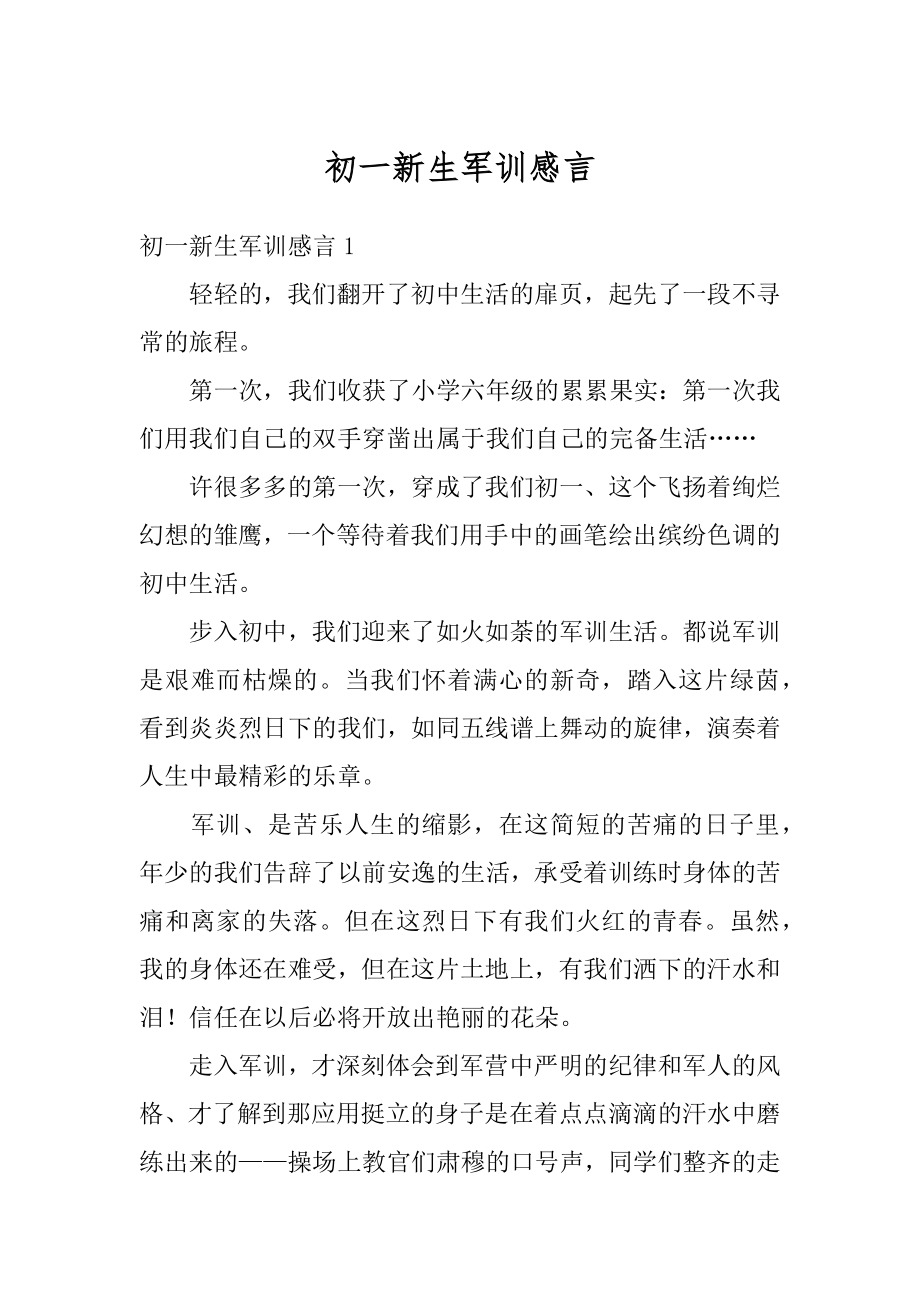 初一新生军训感言精编.docx_第1页