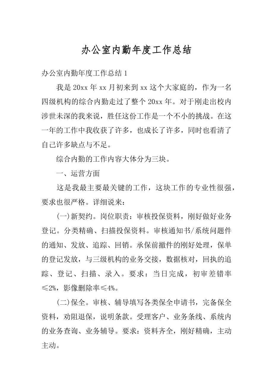 办公室内勤年度工作总结优质.docx_第1页