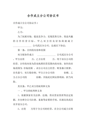 合作成立分公司协议书范文.docx