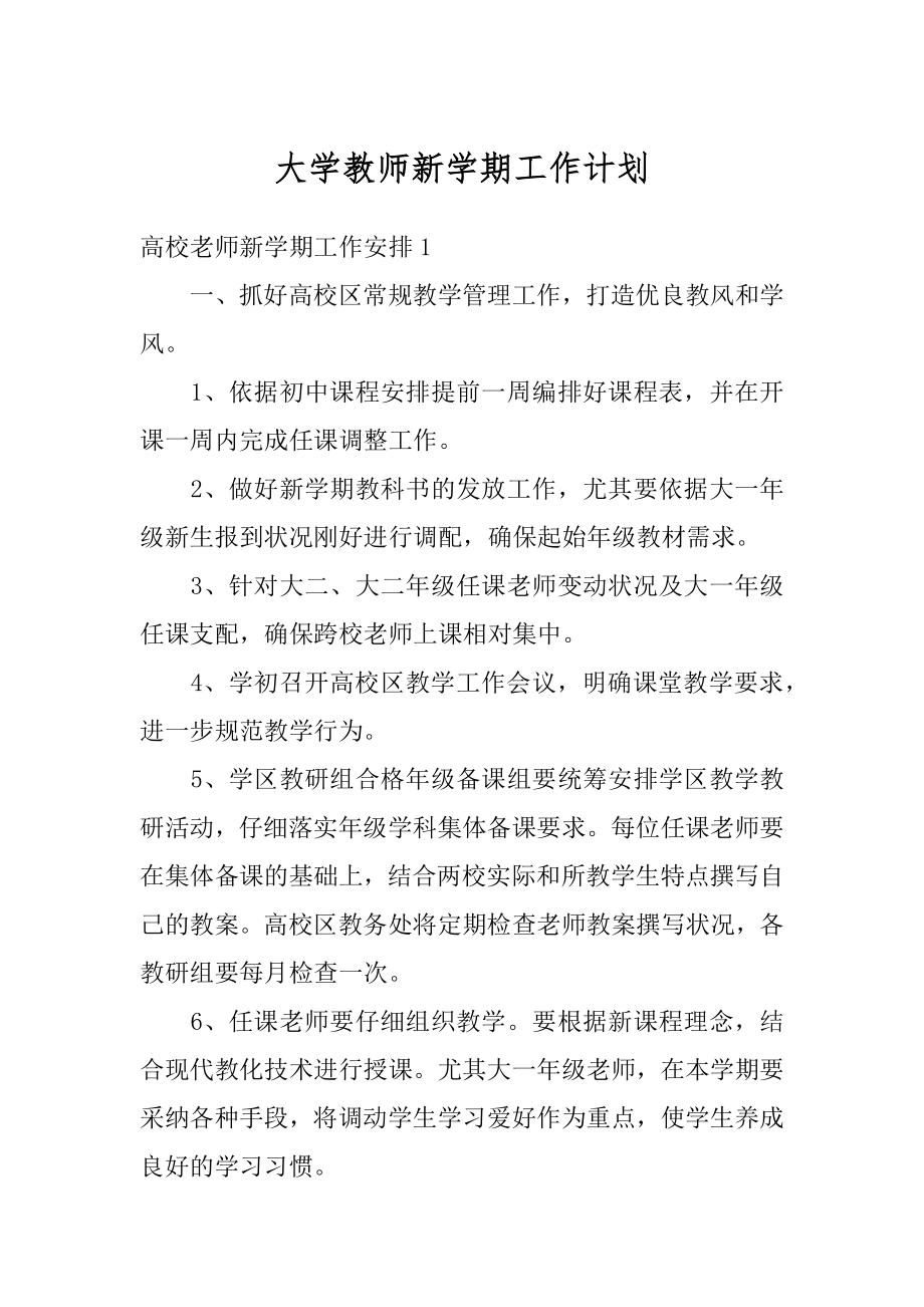 大学教师新学期工作计划优质.docx_第1页