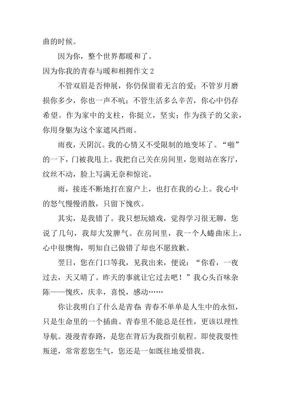 因为你我的青春与温暖相拥作文汇总.docx_第2页