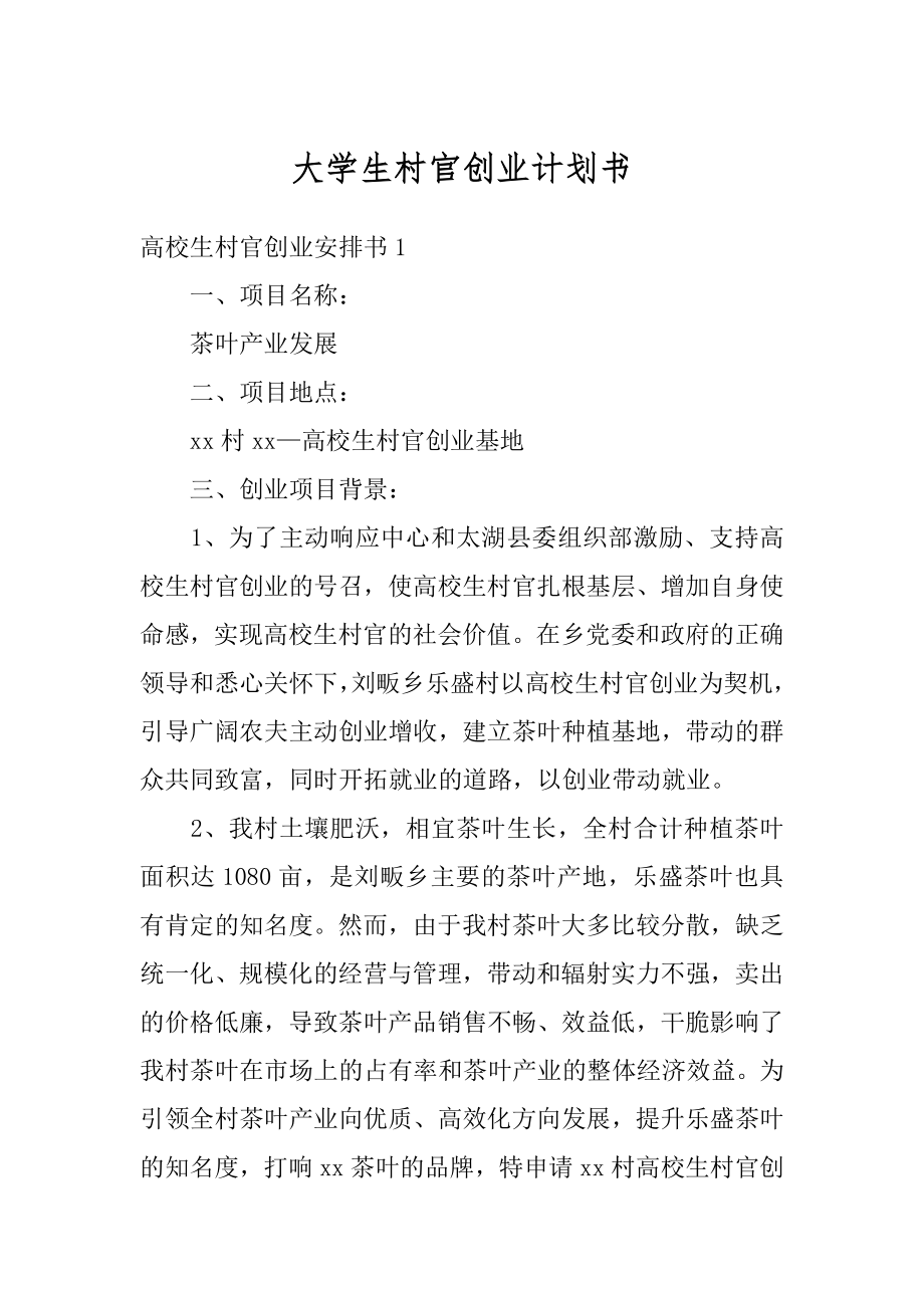 大学生村官创业计划书精品.docx_第1页