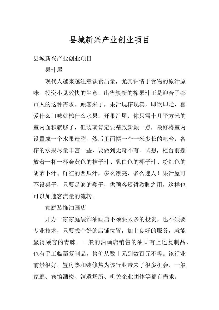 县城新兴产业创业项目汇编.docx_第1页