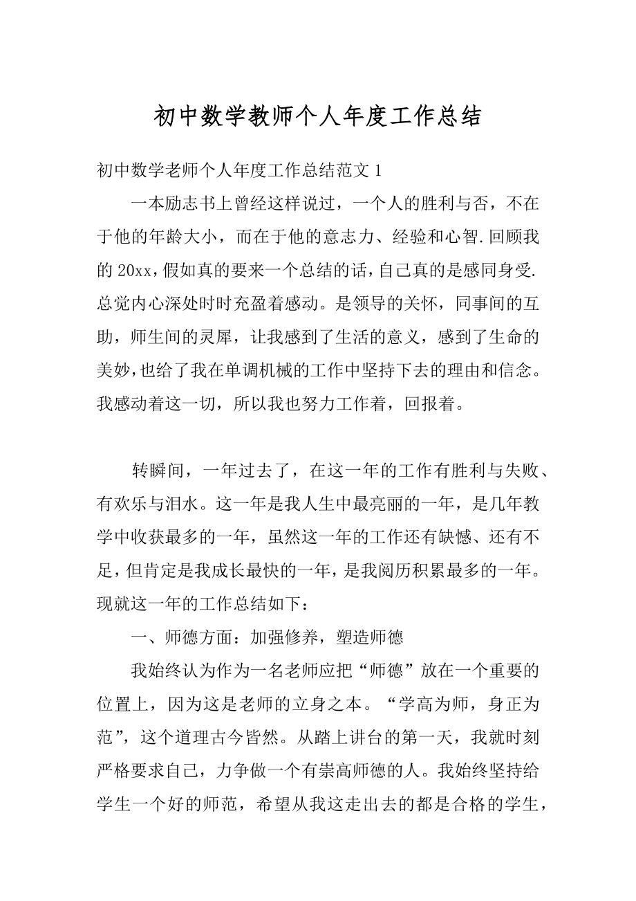 初中数学教师个人年度工作总结精编.docx_第1页