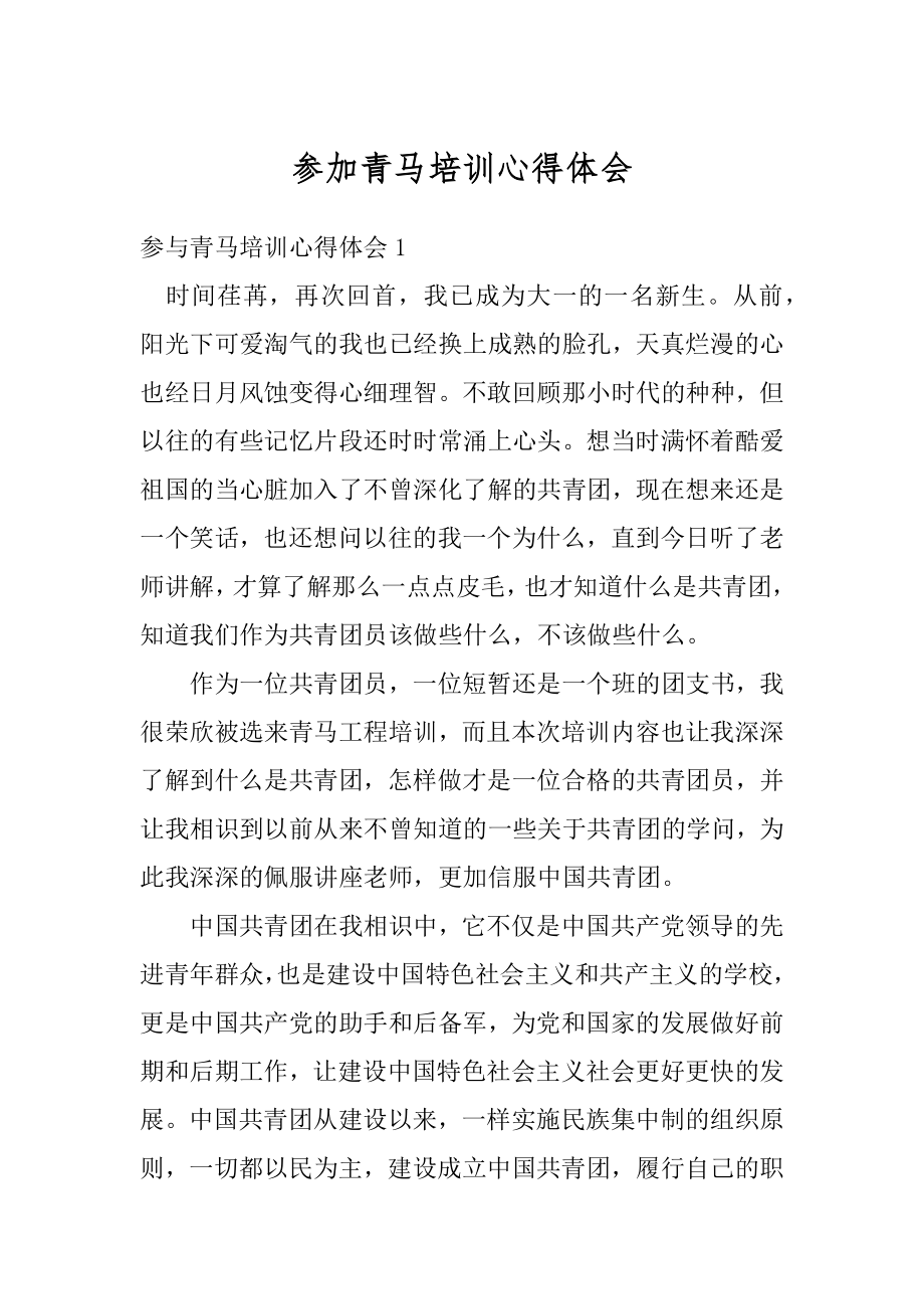 参加青马培训心得体会汇总.docx_第1页