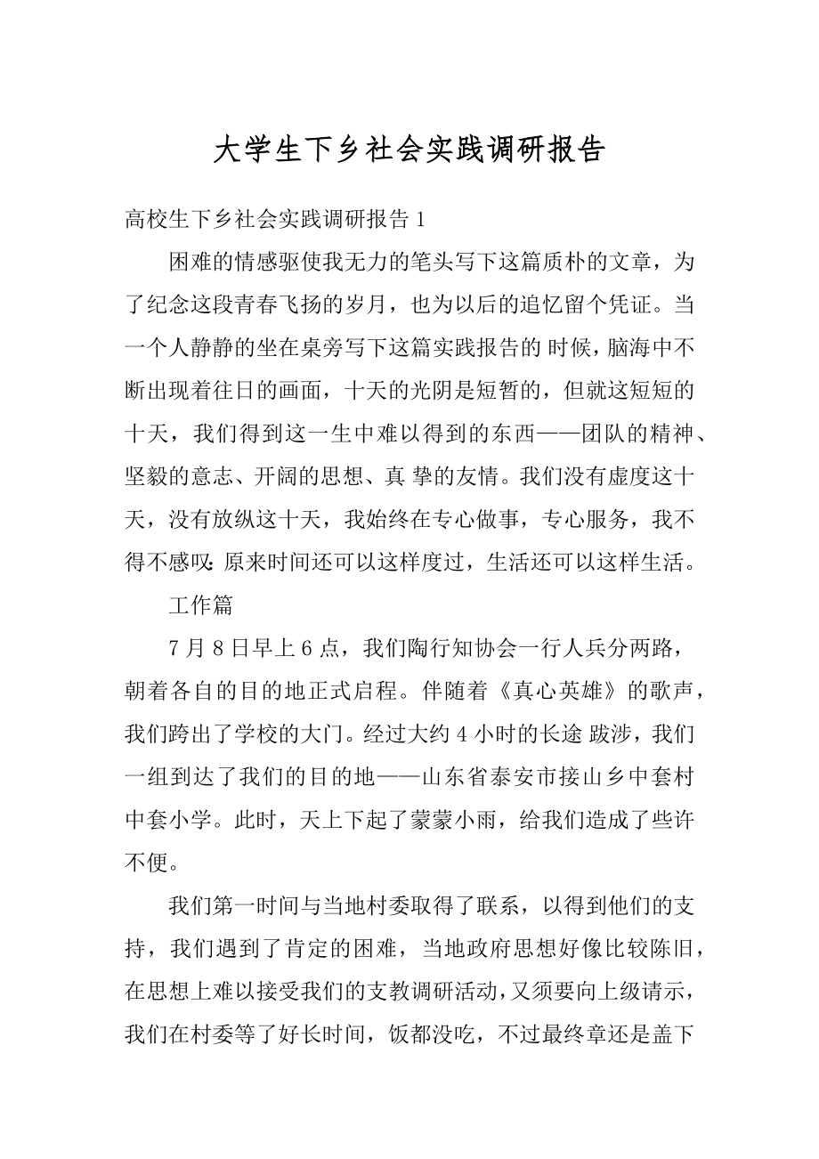 大学生下乡社会实践调研报告范例.docx_第1页