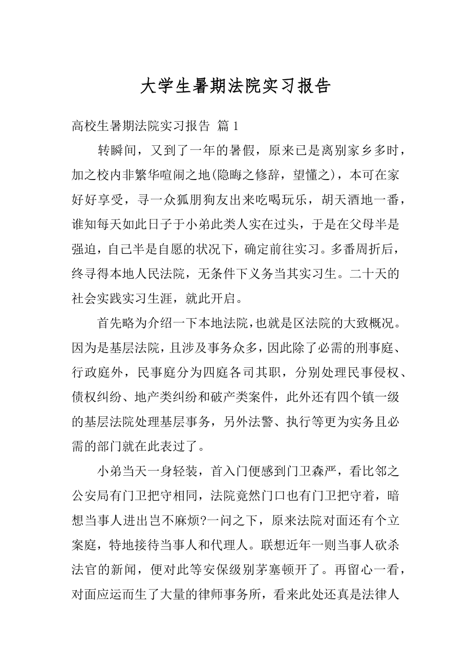 大学生暑期法院实习报告最新.docx_第1页