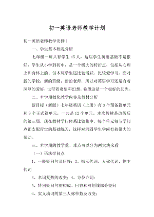 初一英语老师教学计划汇编.docx