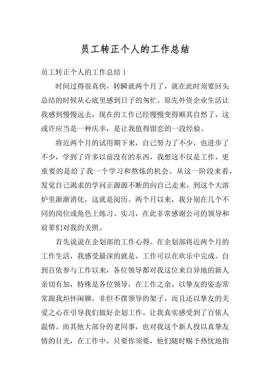 员工转正个人的工作总结精编.docx_第1页